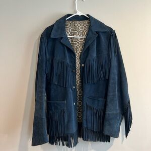 Rare Navy BlueVintage 50s Leather Fringe Western Jacket